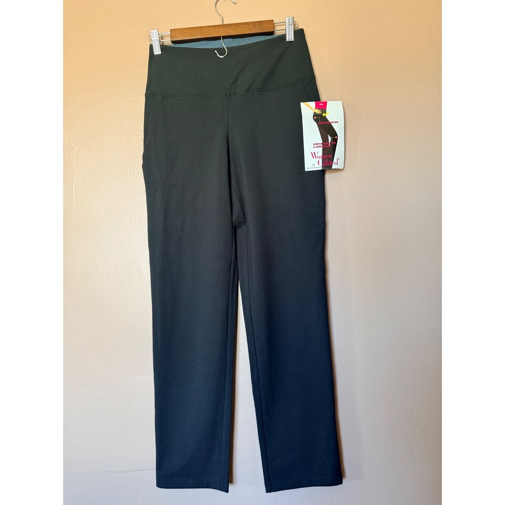 Women with Control XS Black Straight Leg Pants Stretch Tummy Control Cotton